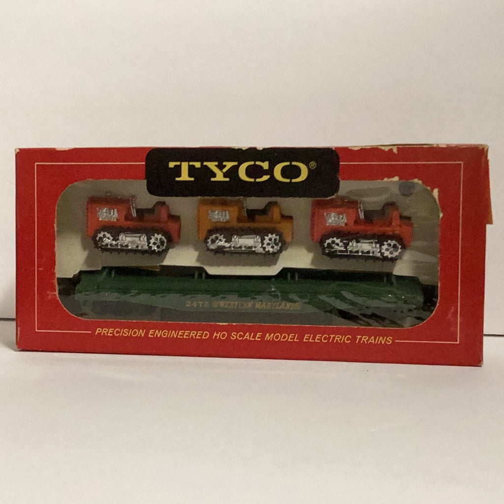 Tyco HO Skid Flat Car W/3 Tractors Western Maryland